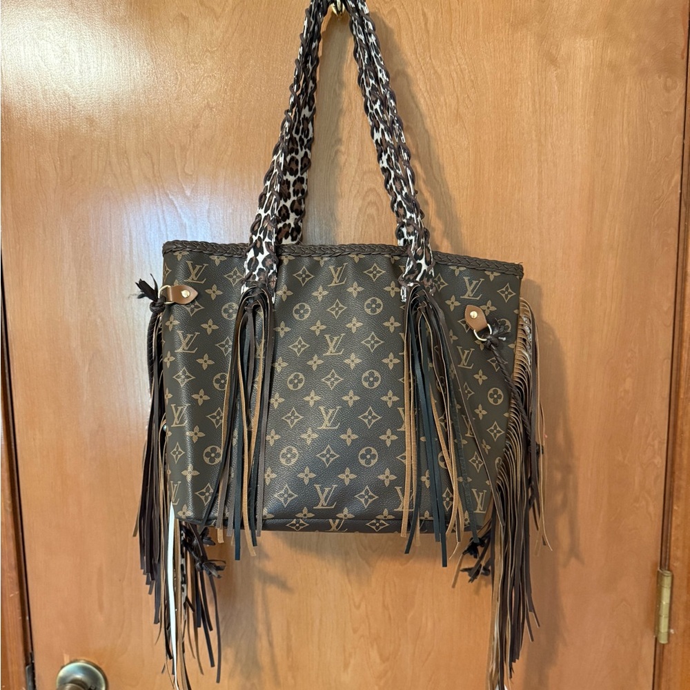 LV fringe dupe with leopard handles